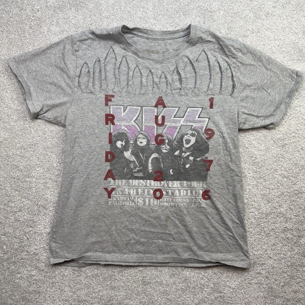 KISS Destroyer Tour 1976 Anaheim Stadium Concert Graphic T-Shirt Gray Women XL